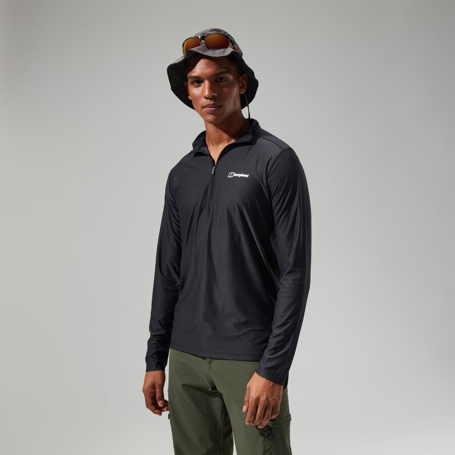 herren 247 tech tee long sleeve half zip schwarz berghaus