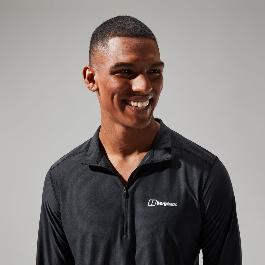 herren 247 tech tee long sleeve half zip schwarz berghaus