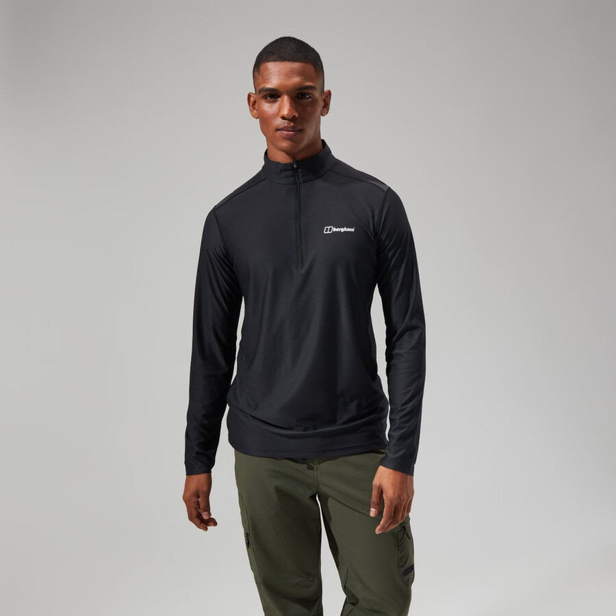 herren 247 tech tee long sleeve half zip schwarz berghaus