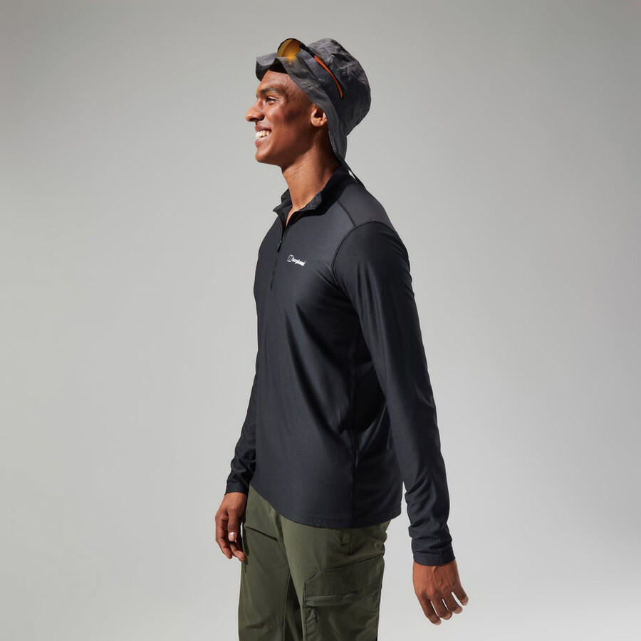 herren 247 tech tee long sleeve half zip schwarz berghaus