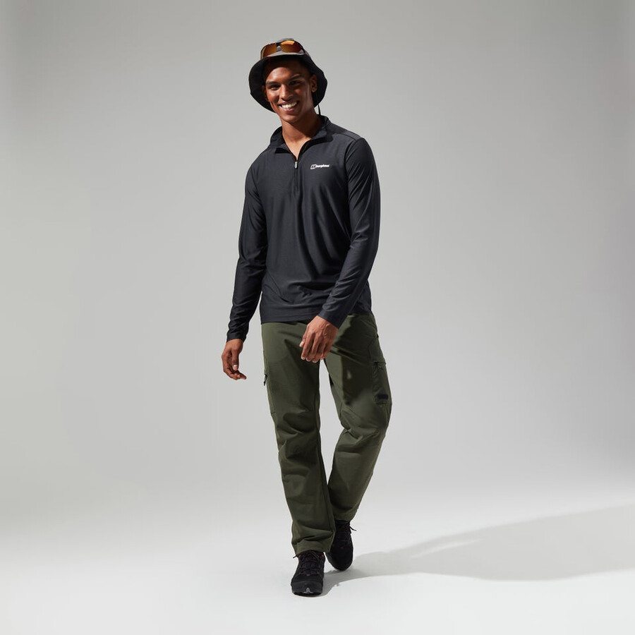 herren 247 tech tee long sleeve half zip schwarz berghaus