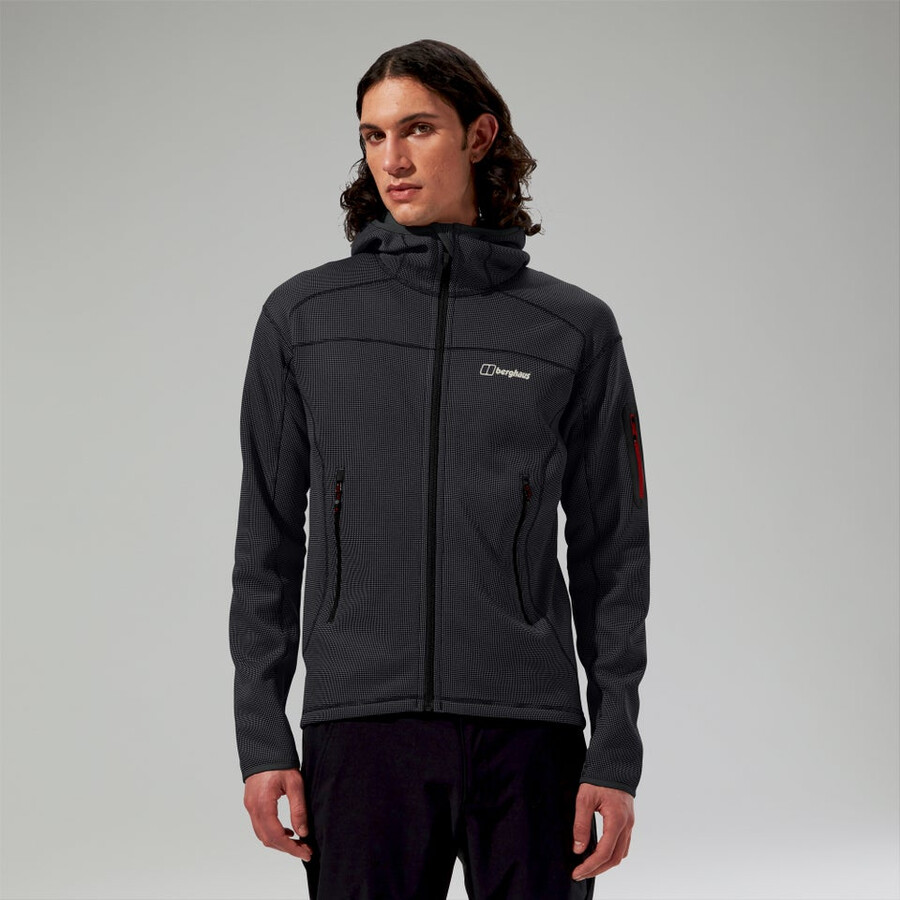herren pravitale mountain 2.0 hooded fleece jacket - dark greyblack die berghaus