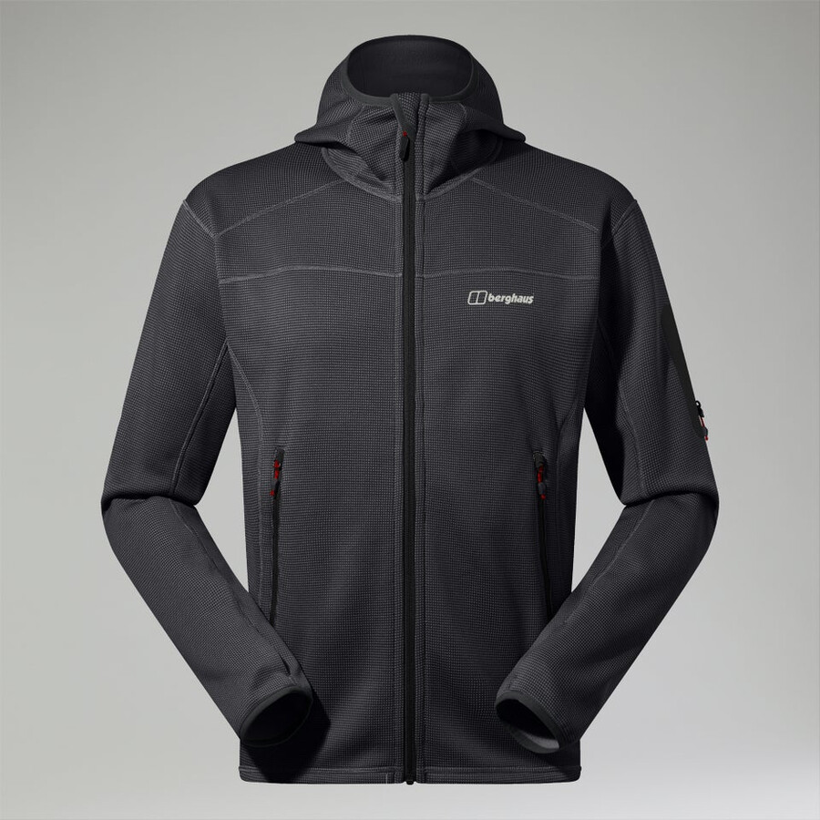 herren pravitale mountain 2.0 hooded fleece jacket - dark greyblack die berghaus