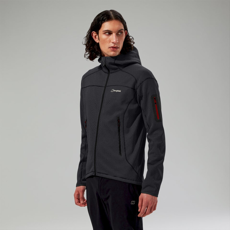 herren pravitale mountain 2.0 hooded fleece jacket - dark greyblack die berghaus