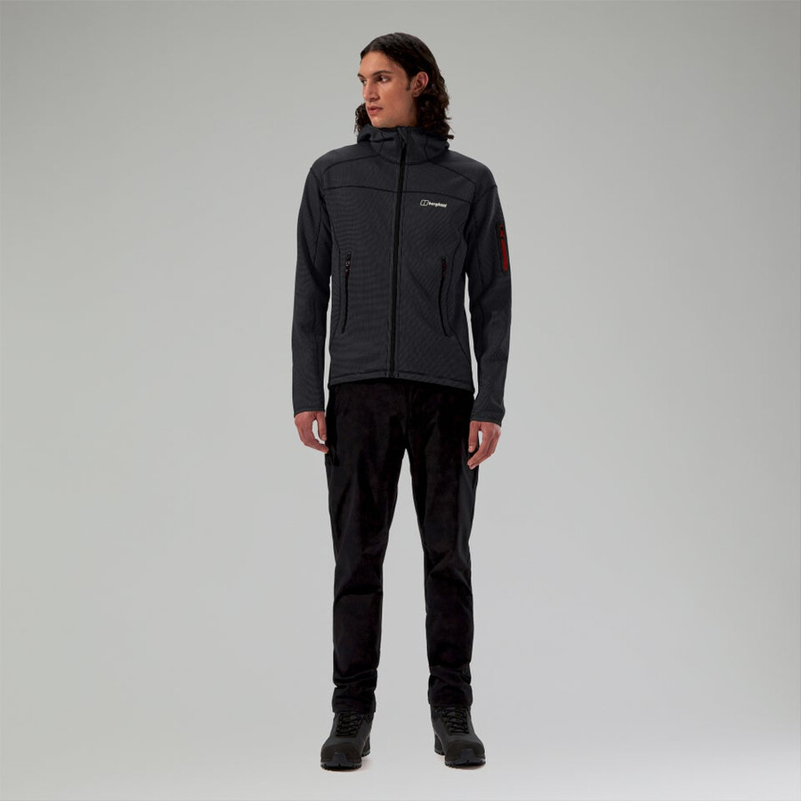 herren pravitale mountain 2.0 hooded fleece jacket - dark greyblack die berghaus