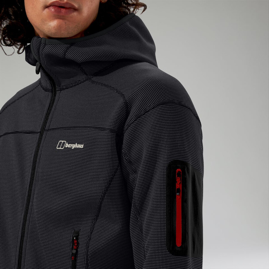 herren pravitale mountain 2.0 hooded fleece jacket - dark greyblack die berghaus