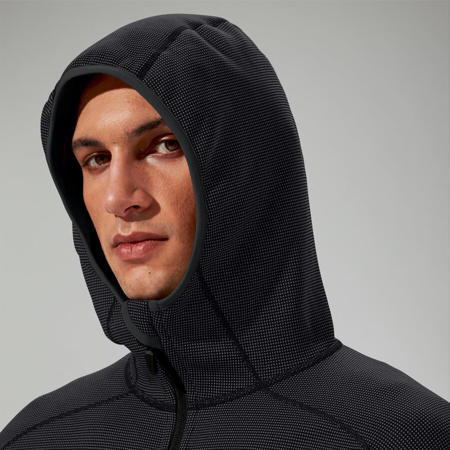 herren pravitale mountain 2.0 hooded fleece jacket - dark greyblack die berghaus