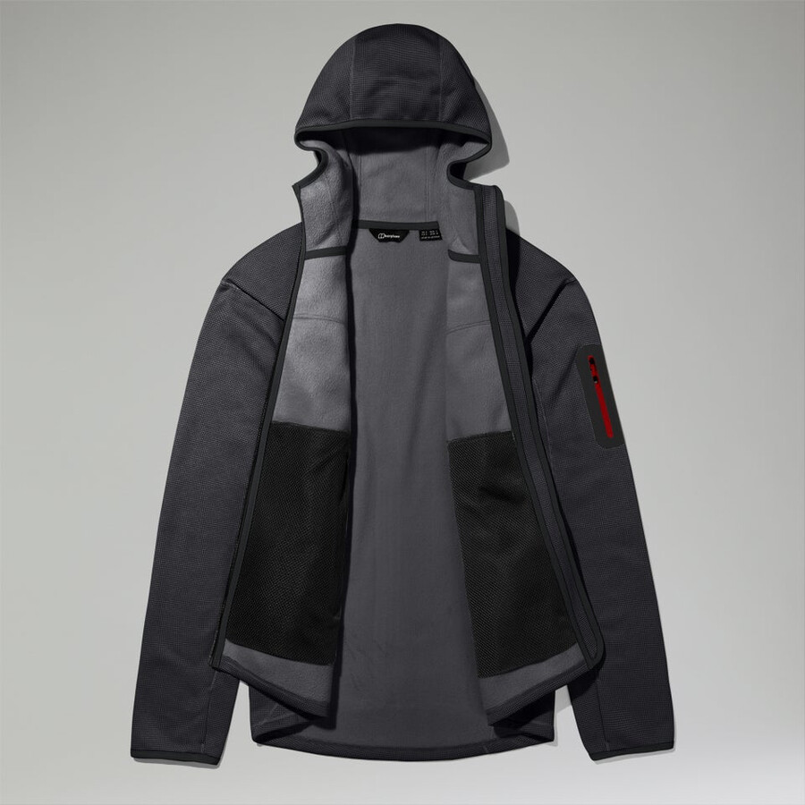 herren pravitale mountain 2.0 hooded fleece jacket - dark greyblack die berghaus