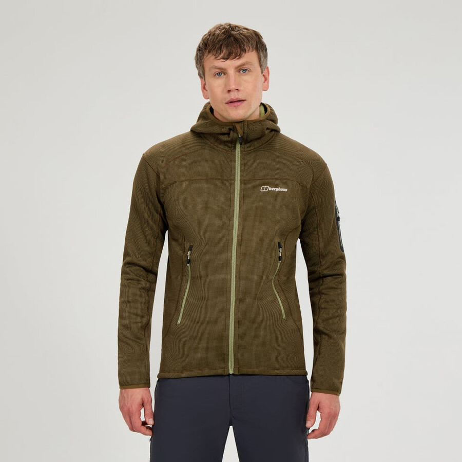 herren pravitale mtn 2.0 hooded fleece jacke - grünbraun berghaus