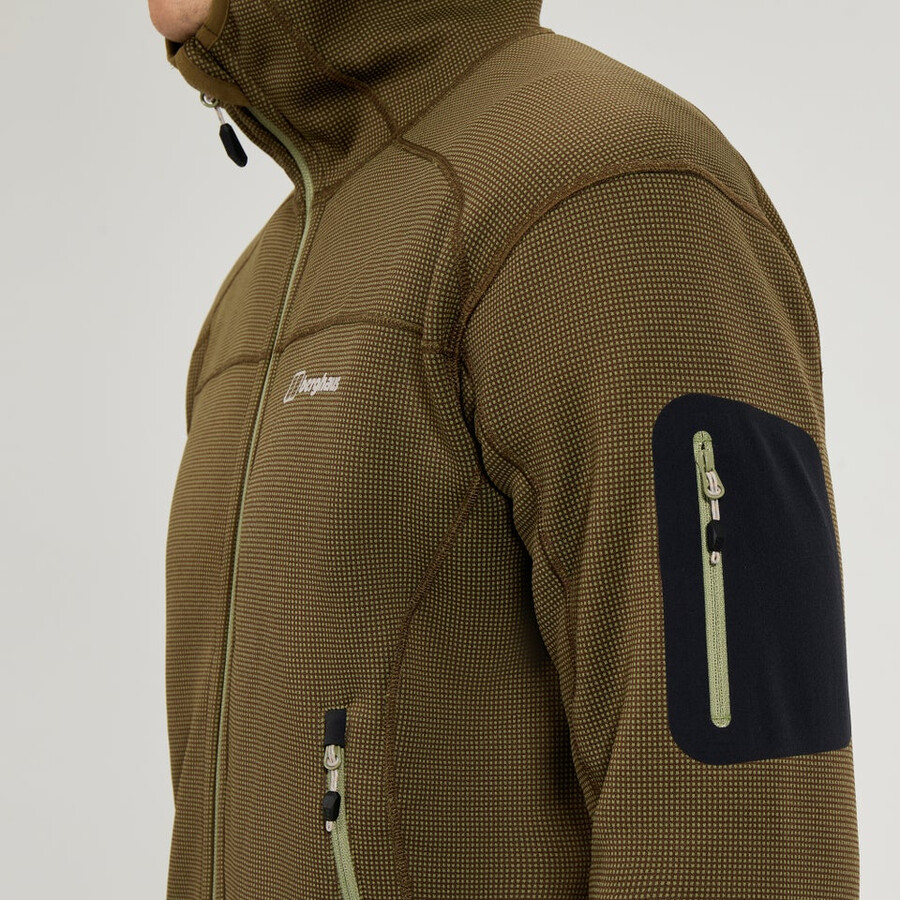 herren pravitale mtn 2.0 hooded fleece jacke - grünbraun berghaus