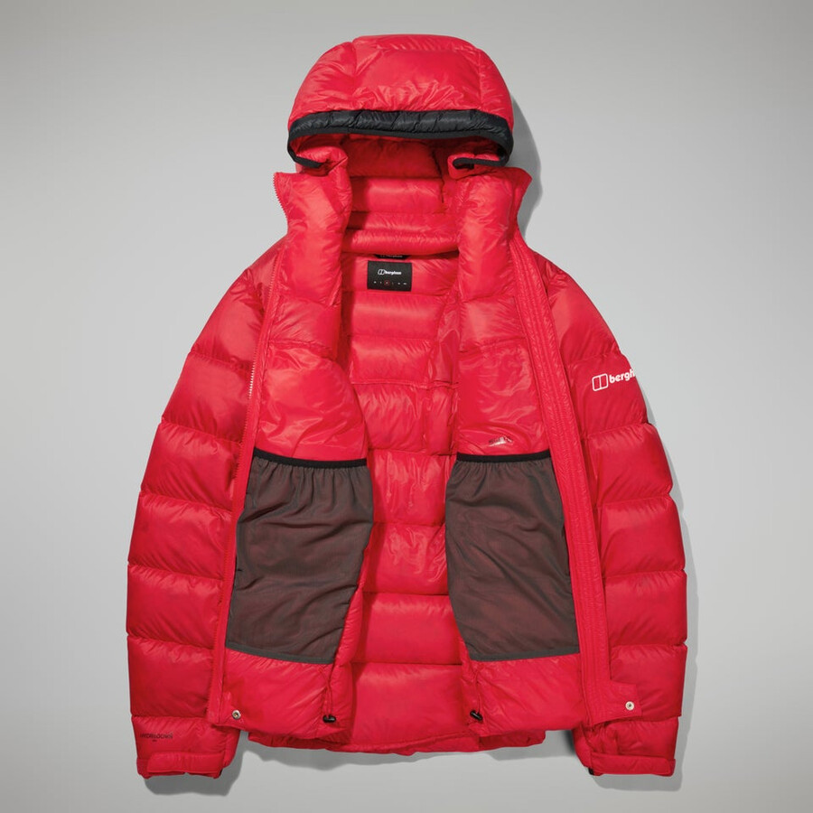 men s mtn arete ultra-down hoody - rotschwarz berghaus
