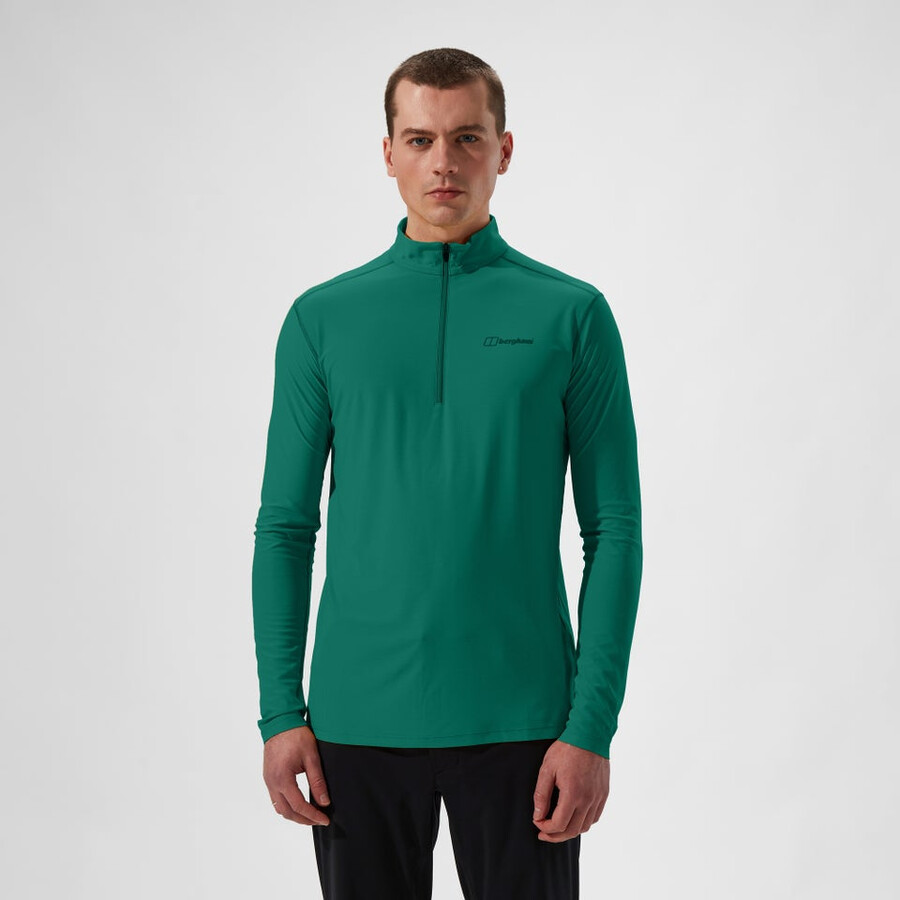 men s 247 half zip long sleeve tech tee - green berghaus