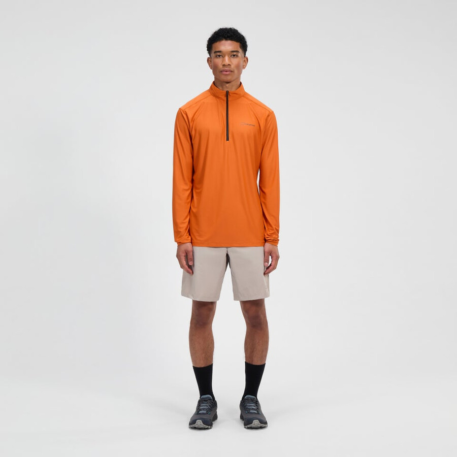 men s 247 half zip long sleeve tech tee - orange berghaus