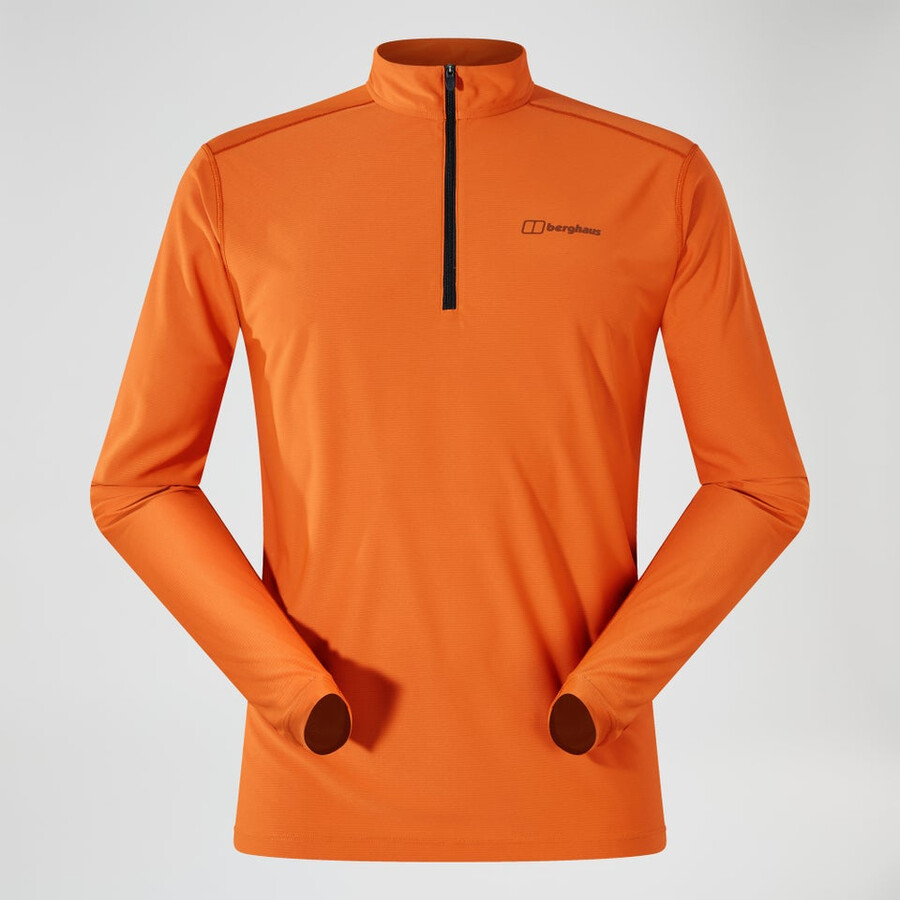 men s 247 half zip long sleeve tech tee - orange berghaus