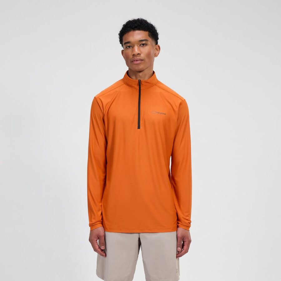 men s 247 half zip long sleeve tech tee - orange berghaus