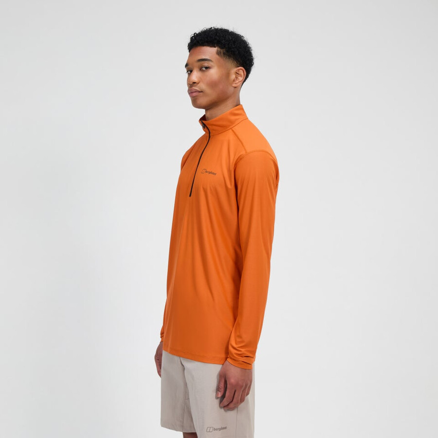 men s 247 half zip long sleeve tech tee - orange berghaus