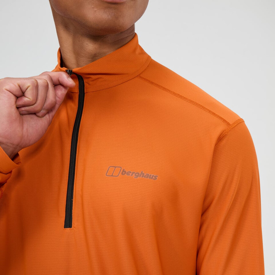 men s 247 half zip long sleeve tech tee - orange berghaus