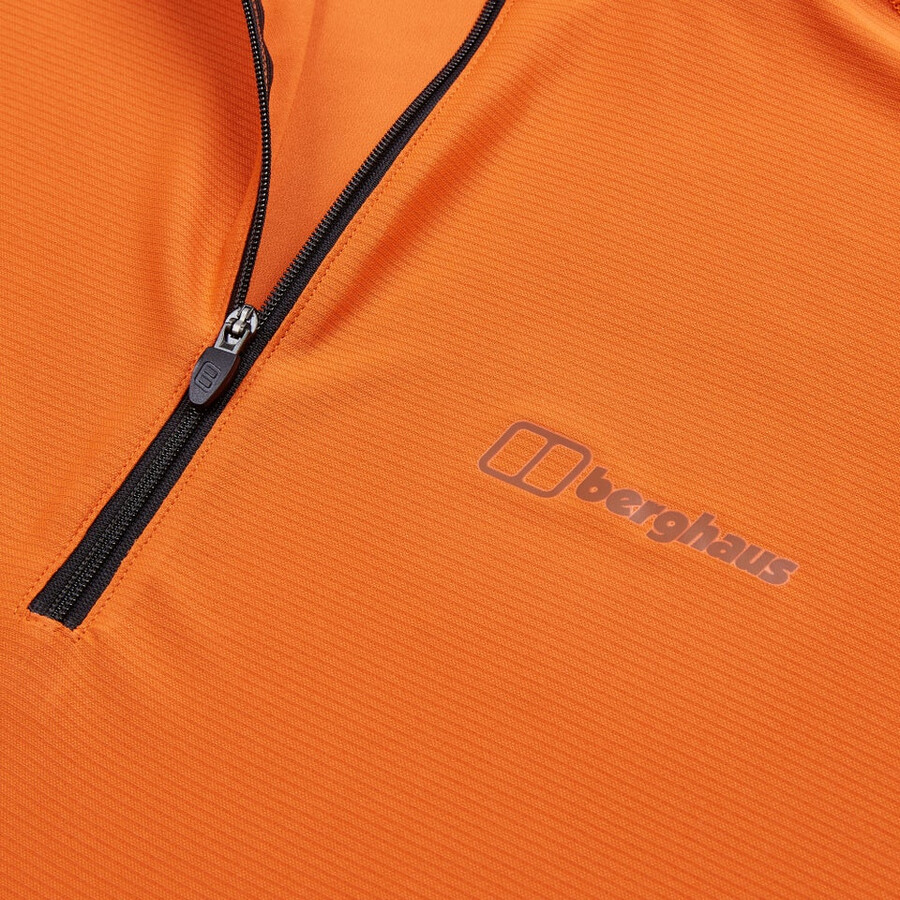 men s 247 half zip long sleeve tech tee - orange berghaus