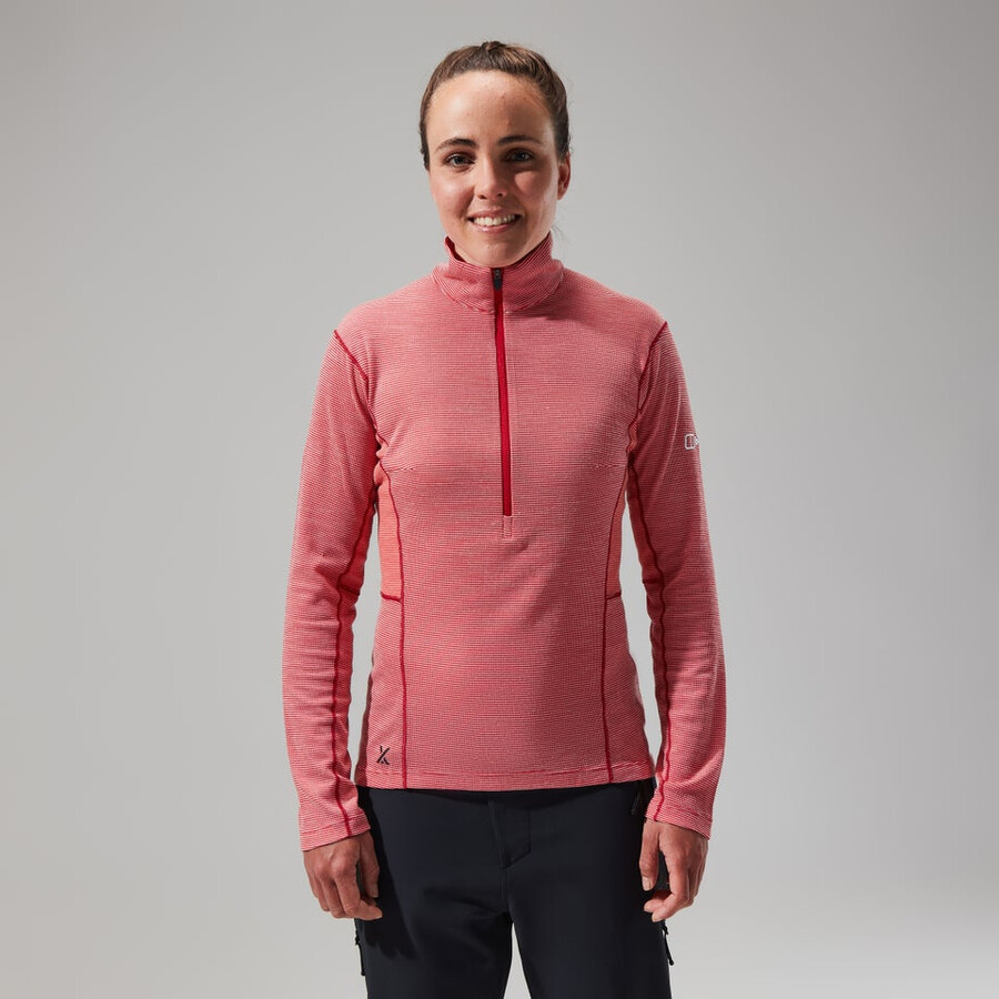 women s mtn guide long sleeve half zip - red berghaus