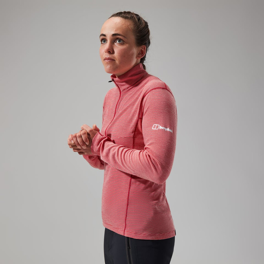 women s mtn guide long sleeve half zip - red berghaus