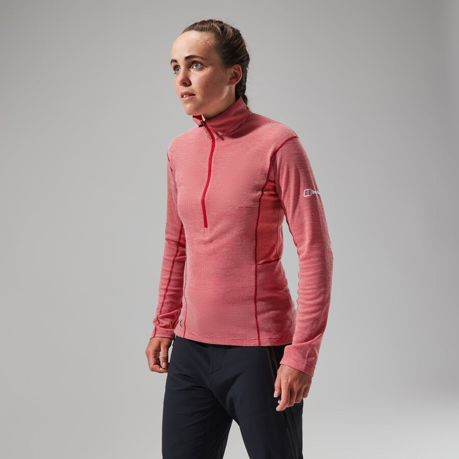 women s mtn guide long sleeve half zip - red berghaus