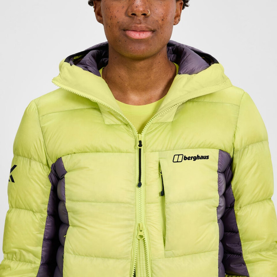 women s mtn arete down hoody ultra - gelblila berghaus