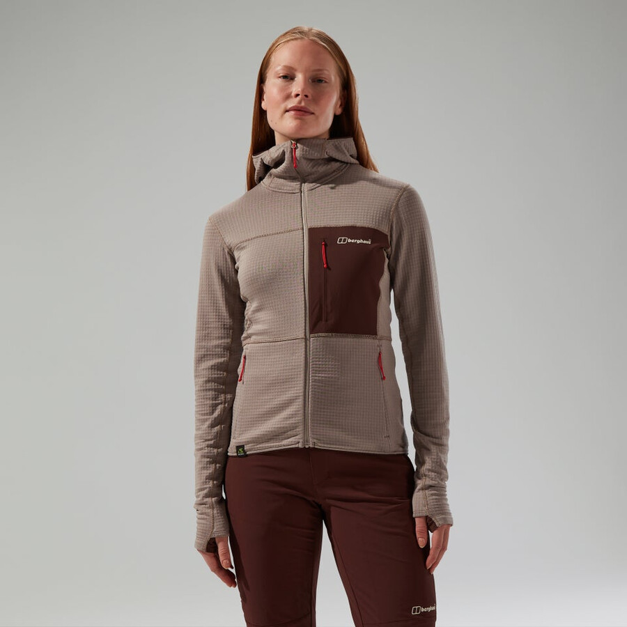 frauen s ridge-hiker hooded jacket - graubraun berghaus