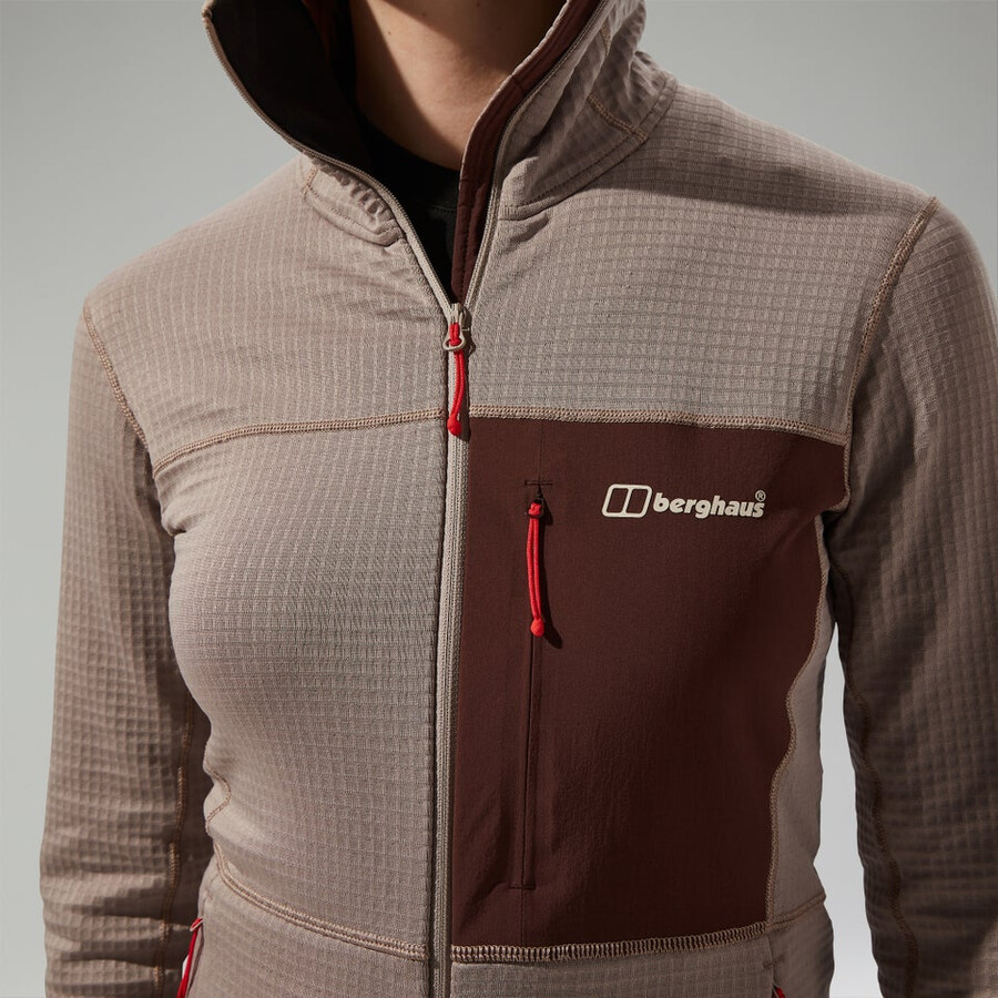 frauen s ridge-hiker hooded jacket - graubraun berghaus
