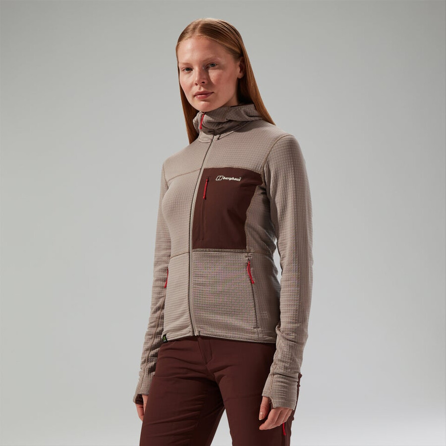 frauen s ridge-hiker hooded jacket - graubraun berghaus