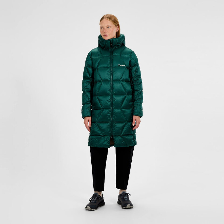 frauen explorer lange unten jacke - grün berghaus