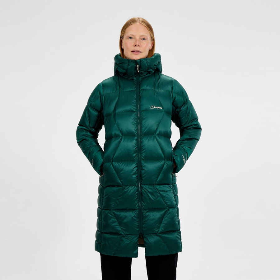 frauen explorer lange unten jacke - grün berghaus