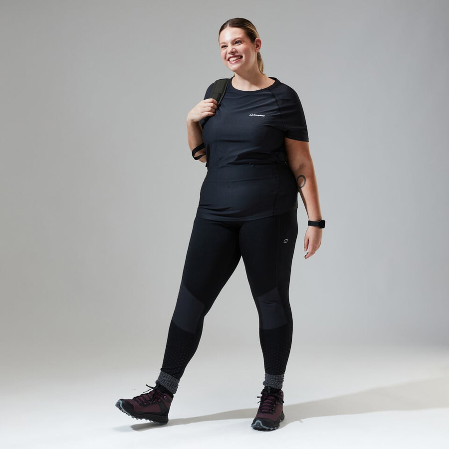 women s 247 tech tee super stretch-crew - black die berghaus
