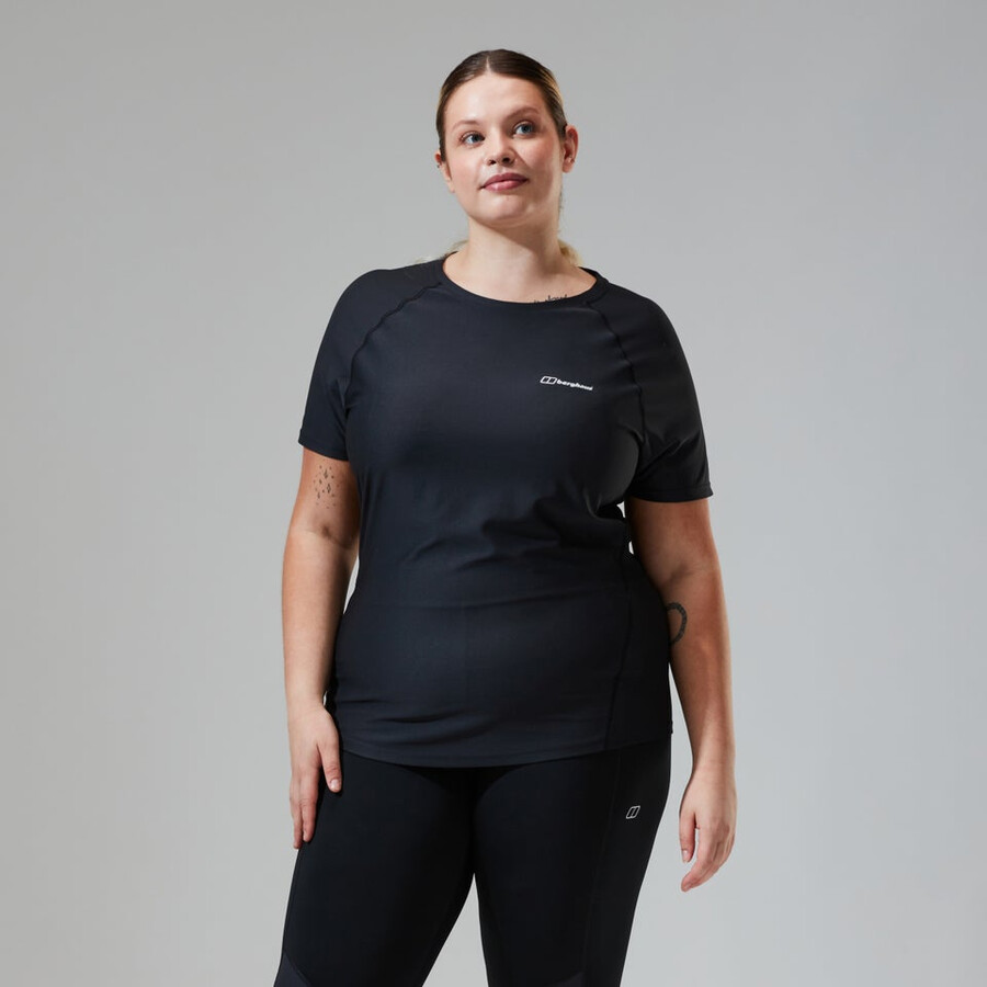 women s 247 tech tee super stretch-crew - black die berghaus