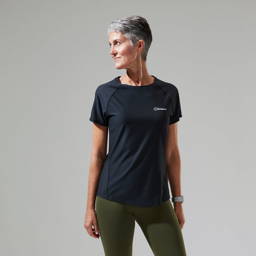 women s 247 tech tee super stretch-crew - black die berghaus