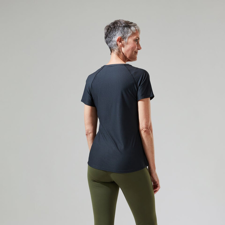 women s 247 tech tee super stretch-crew - black die berghaus