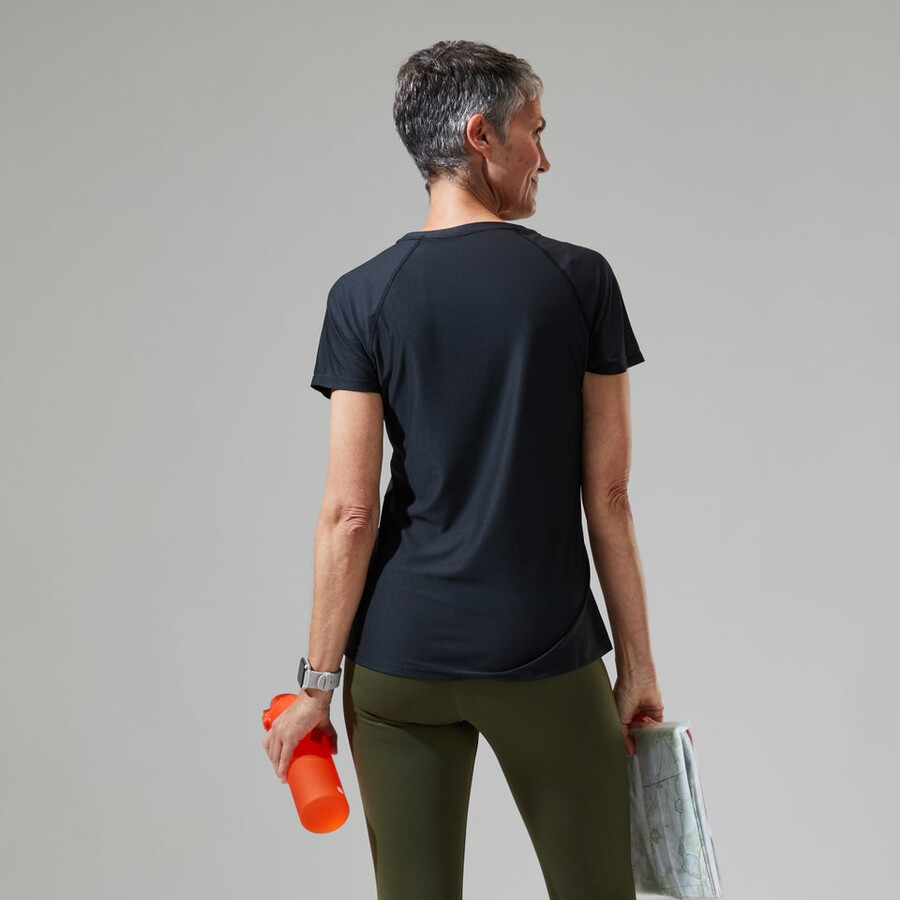 women s 247 tech tee super stretch-crew - black die berghaus