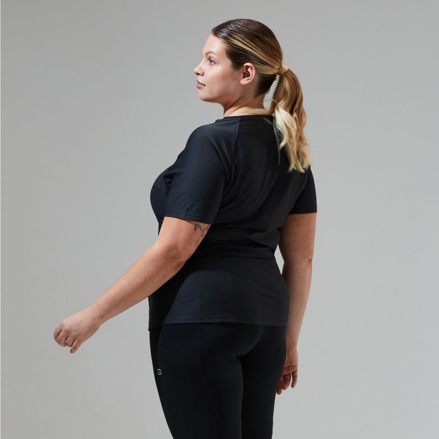 women s 247 tech tee super stretch-crew - black die berghaus