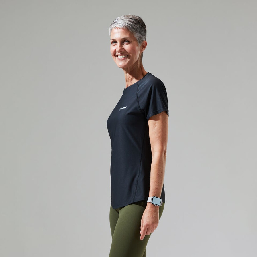 women s 247 tech tee super stretch-crew - black die berghaus