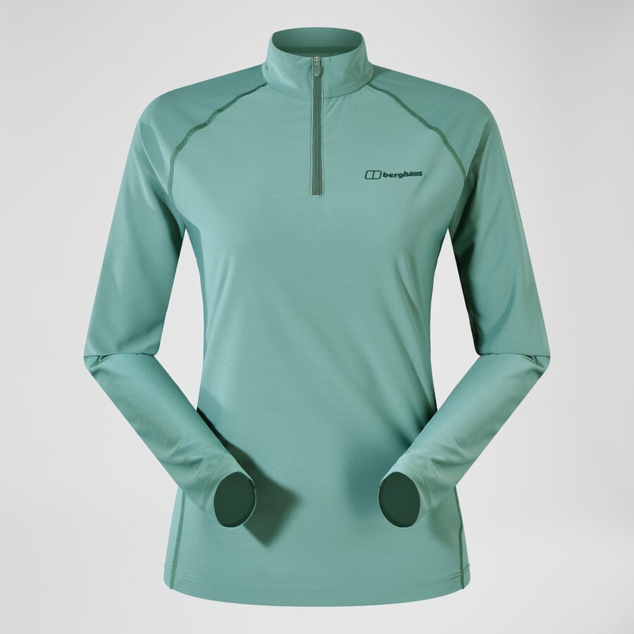 women s 247 half zip long sleeve tech tee - green berghaus