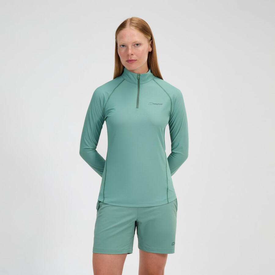 women s 247 half zip long sleeve tech tee - green berghaus