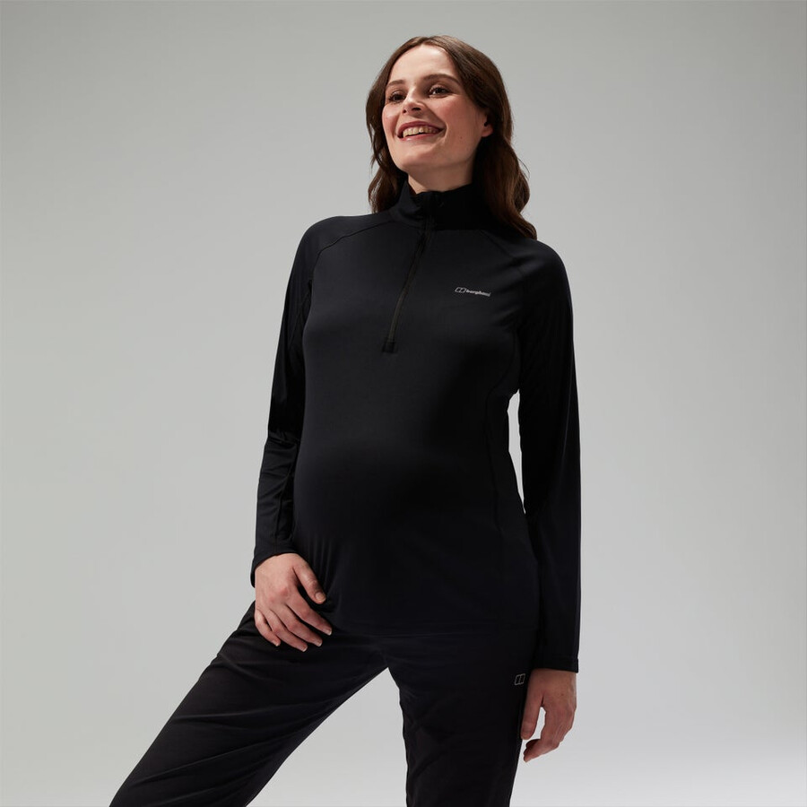 women s 247 half zip maternity long sleeve tech tee black die berghaus