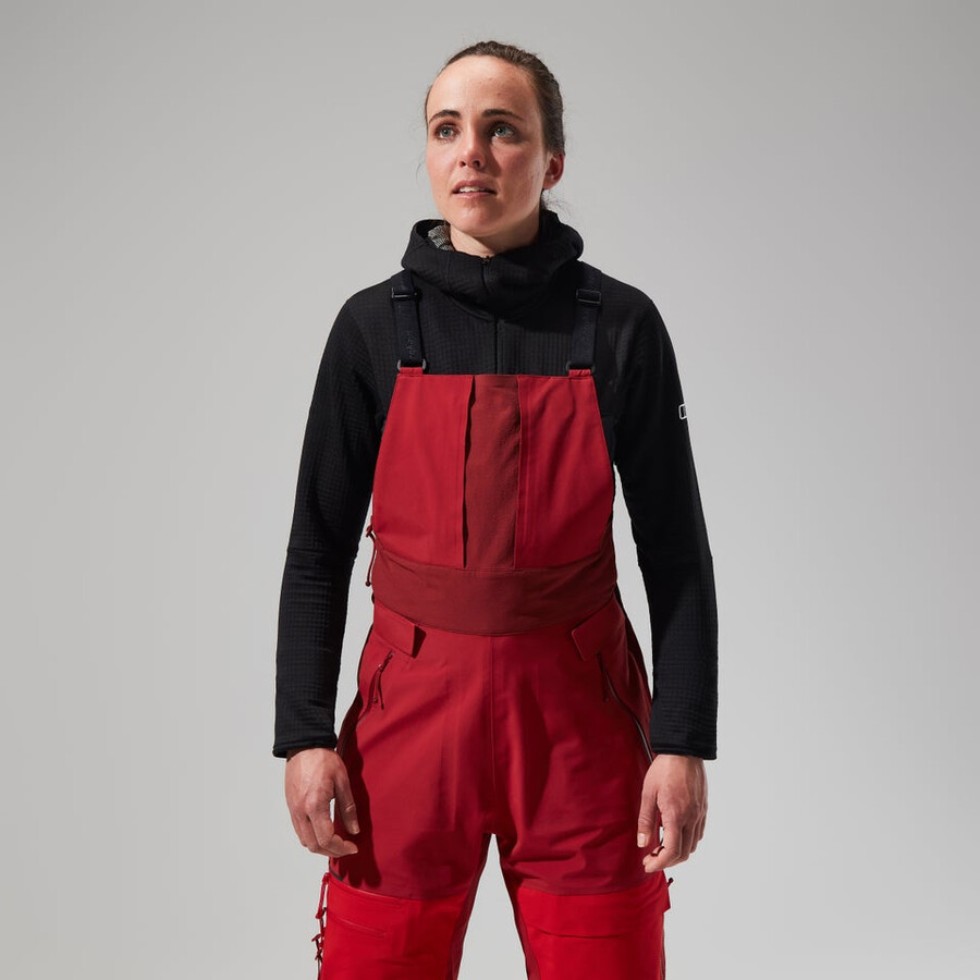 women s mtn arete abstieg gore-tex bib pants - red berghaus