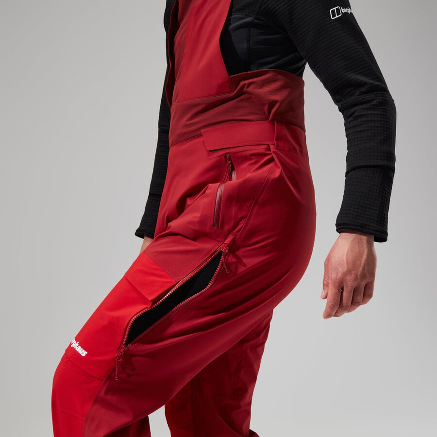women s mtn arete abstieg gore-tex bib pants - red berghaus