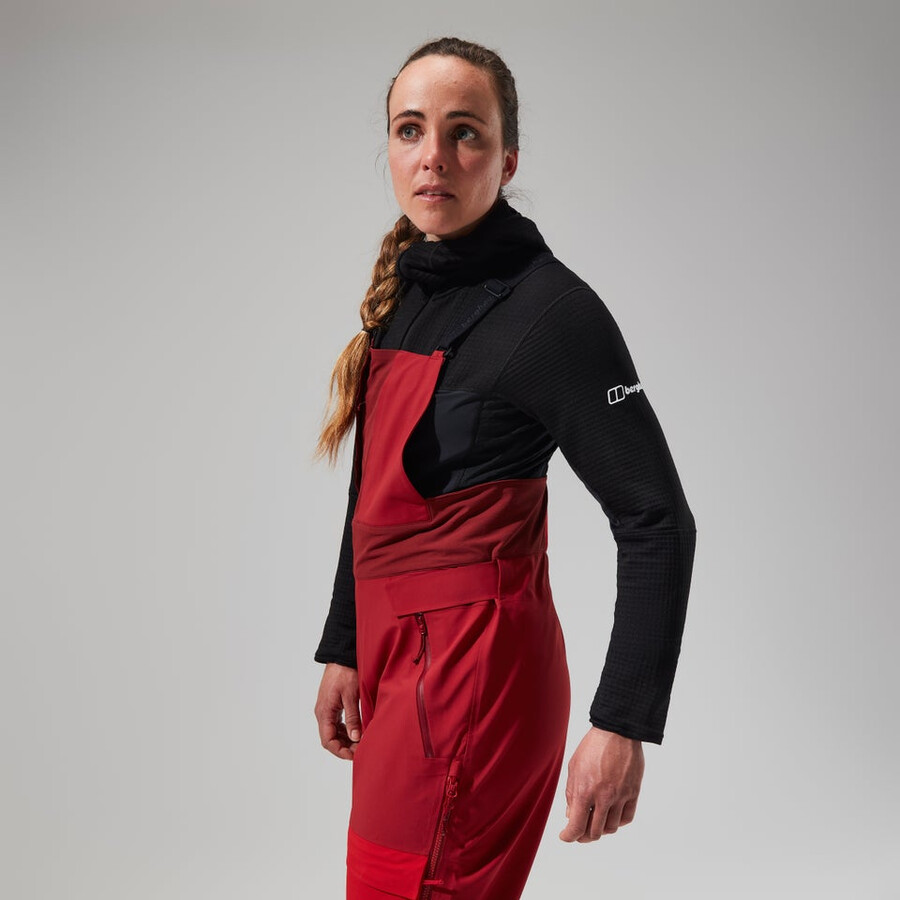 women s mtn arete abstieg gore-tex bib pants - red berghaus