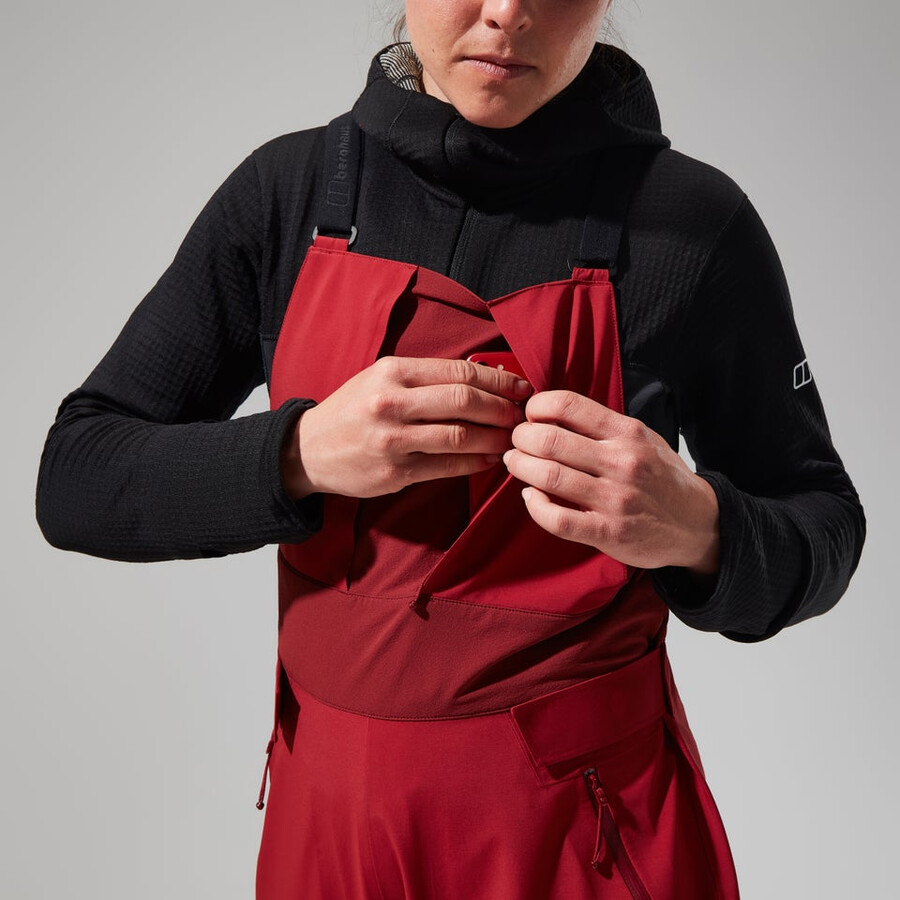 women s mtn arete abstieg gore-tex bib pants - red berghaus