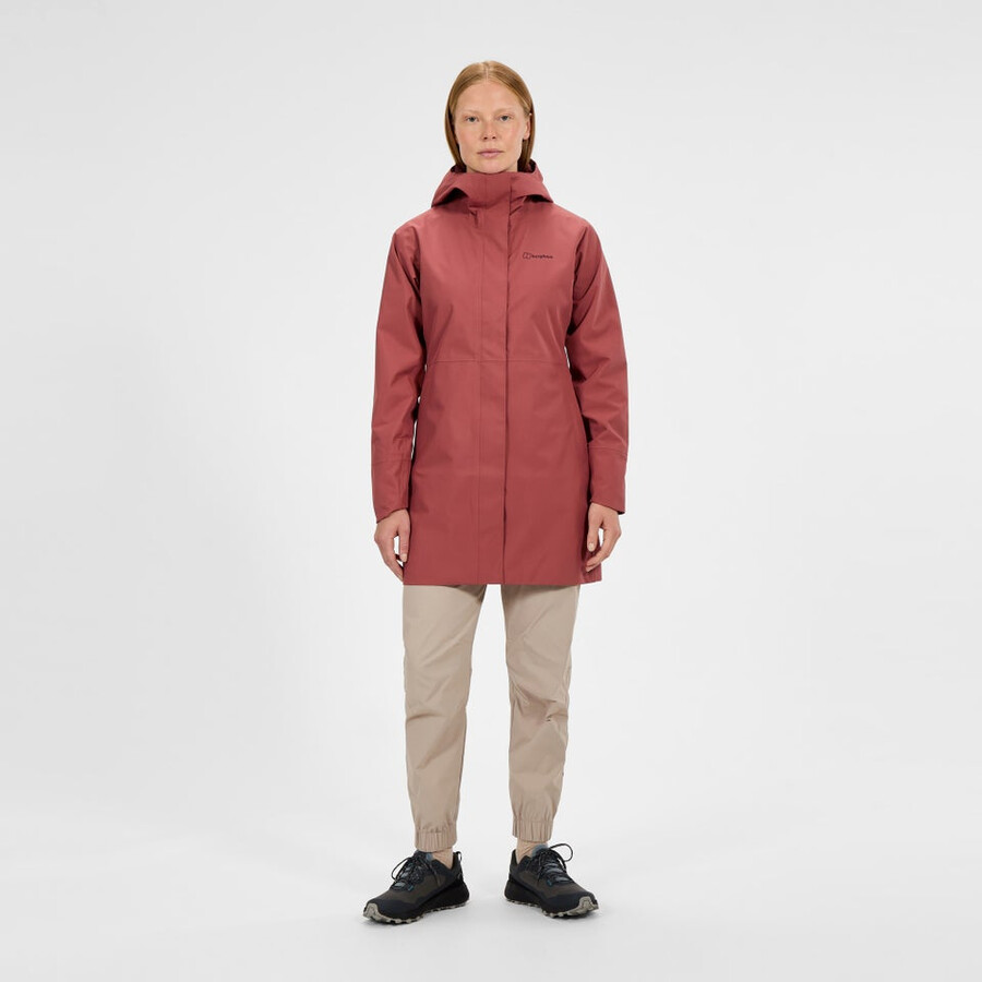 frauen omeara lange wasserdichte jacke - rot berghaus