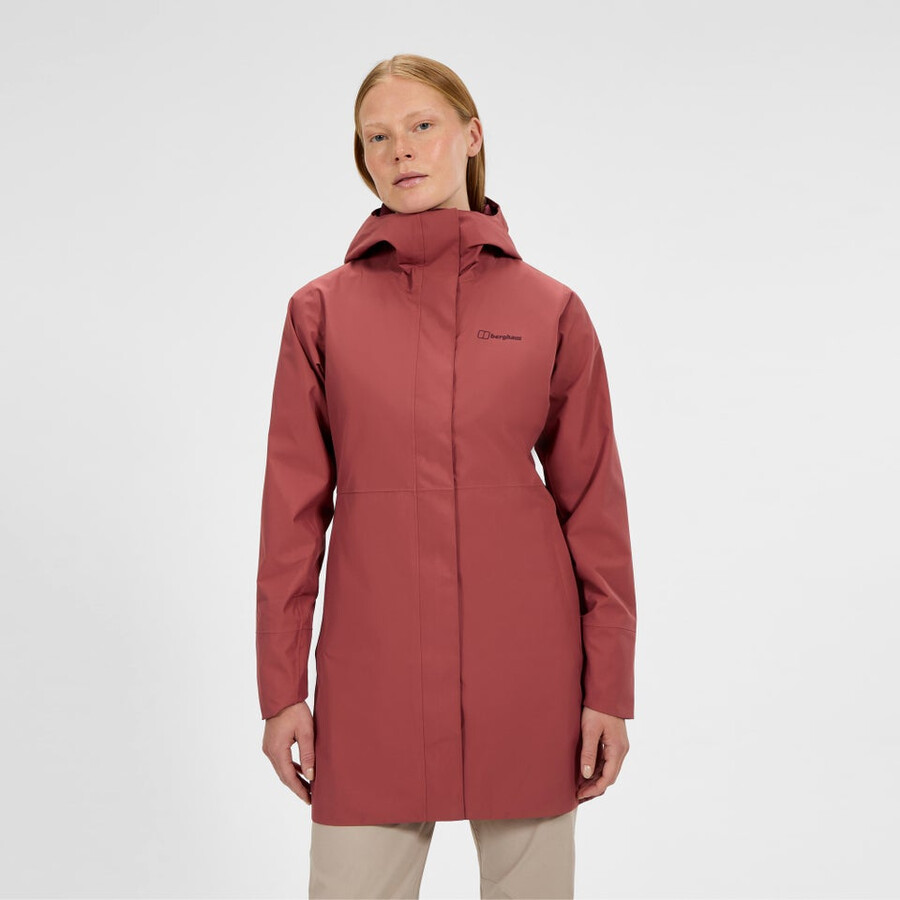 frauen omeara lange wasserdichte jacke - rot berghaus