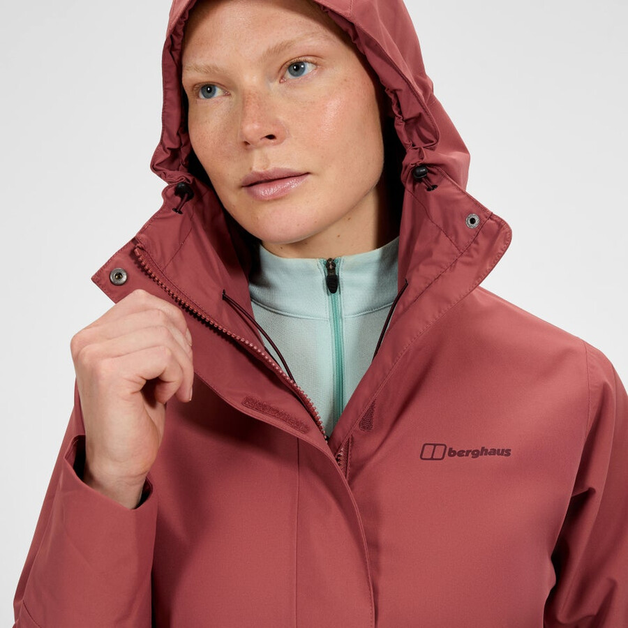 frauen omeara lange wasserdichte jacke - rot berghaus
