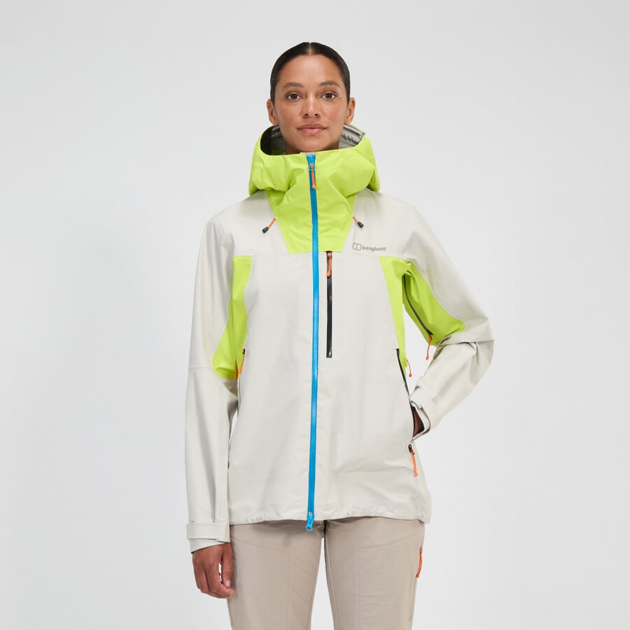 frauen s ridge-seeker gore-tex wasserdichte jacke - graugelb berghaus