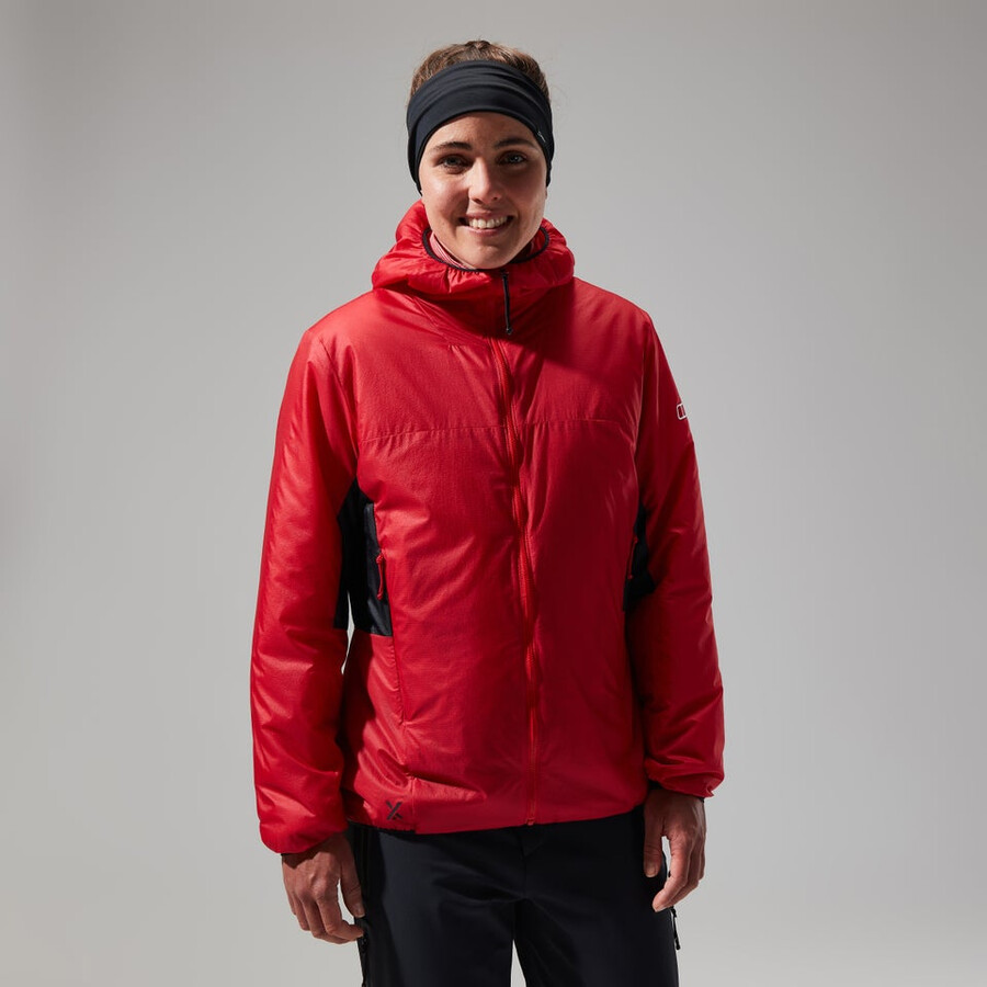 women s mtn arete lb synthetische kapuzenjacke - rotschwarz berghaus